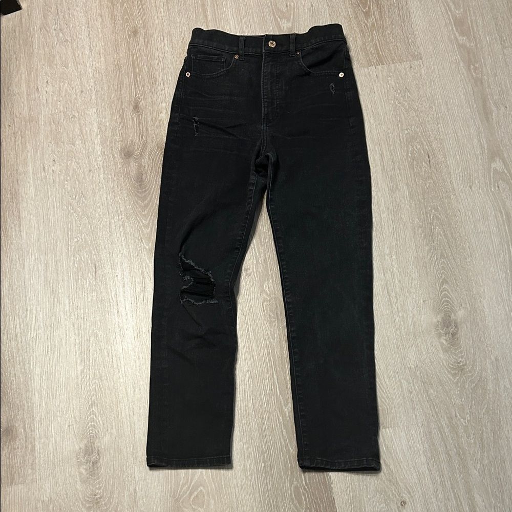 Express Black Denim Distressed Slim Cut High Waisted Jeans
